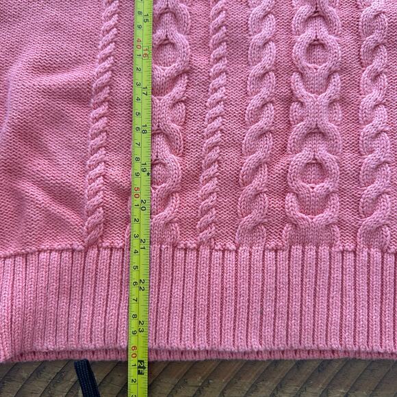 LL Bean Double Cable Knit Crew Neck Sweater Peach Pink Chunky Fisherman Style XL - Picture 9 of 9
